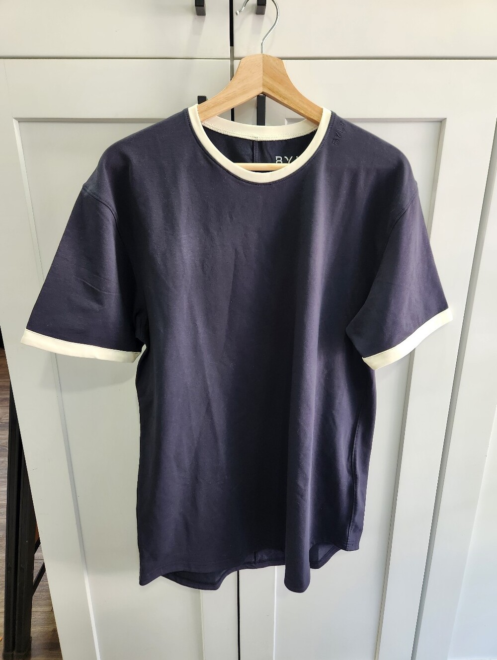 BYLT Premium Basics Drop Cut Ringer Lux Tee Navy Blue Size Large